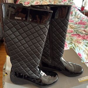Black Patent Leather All Weather Boots - Size 9.5